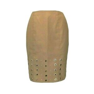 White House Black Market Pencil Skirt 2 Brown Tan‎ Gold Rivet Bead Lined Career